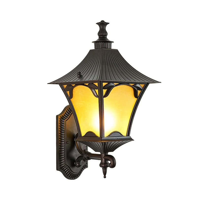 Buitenlamp met rechte arm, landelijk geel glas, 1-lichts wandgemonteerd lichtarmatuur Clearhalo