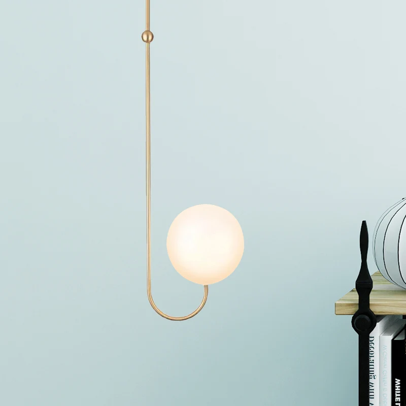 1 Bulb Bedroom Hanging Pendant Lamp Ball White Glass Shade Contemporary Gold Suspension Light Clearhalo
