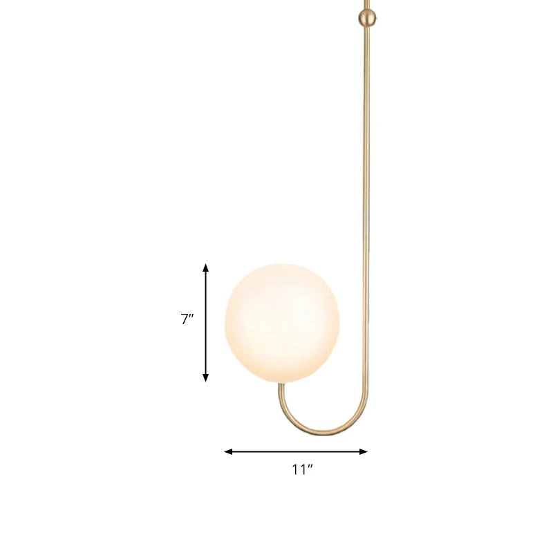 1 Bulb Bedroom Hanging Pendant Lamp Ball White Glass Shade Contemporary Gold Suspension Light Clearhalo