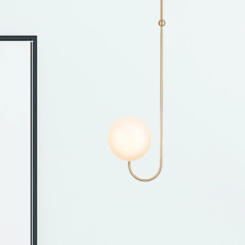 1 Bulb Bedroom Hanging Pendant Lamp Ball White Glass Shade Contemporary Gold Suspension Light Clearhalo