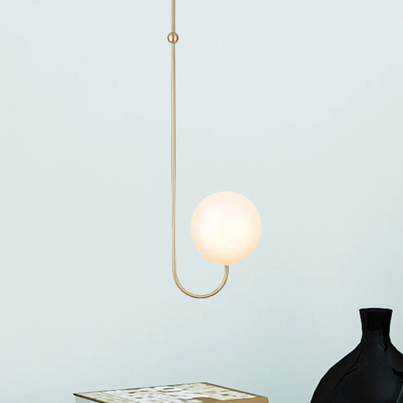 1 Bulb Bedroom Hanging Pendant Lamp Ball White Glass Shade Contemporary Gold Suspension Light Clearhalo