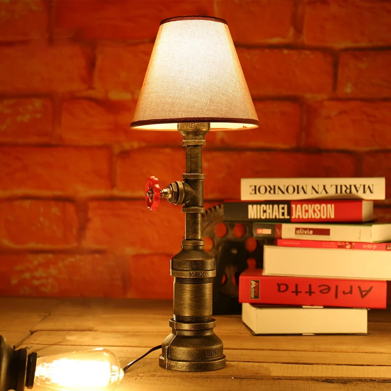 Bureaulamp met 1 kop, boerderijkegel, beige stoffen kap, tafellamp met bronzen metalen voet Clearhalo