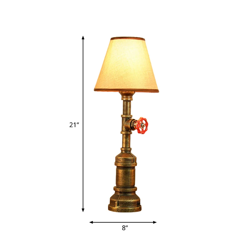 Bureaulamp met 1 kop, boerderijkegel, beige stoffen kap, tafellamp met bronzen metalen voet Clearhalo