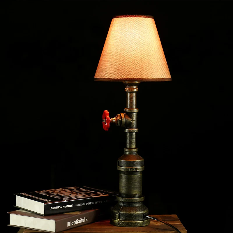 Bureaulamp met 1 kop, boerderijkegel, beige stoffen kap, tafellamp met bronzen metalen voet Clearhalo