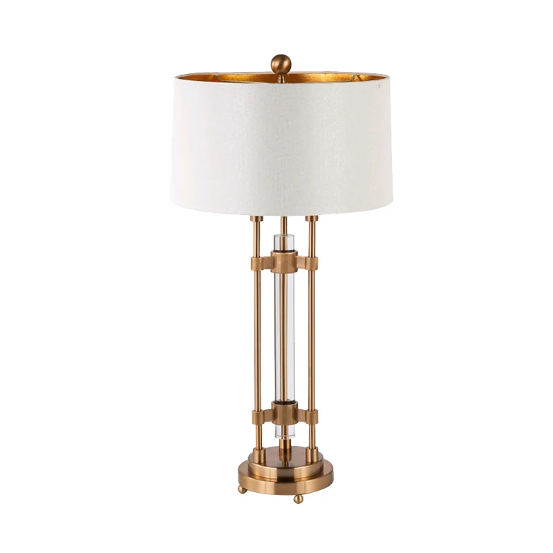 Bureaulamp met stoffen vat, moderne, goudkleurige tafellamp met 1 lamp, ronde goudkleurige metalen voet Clearhalo