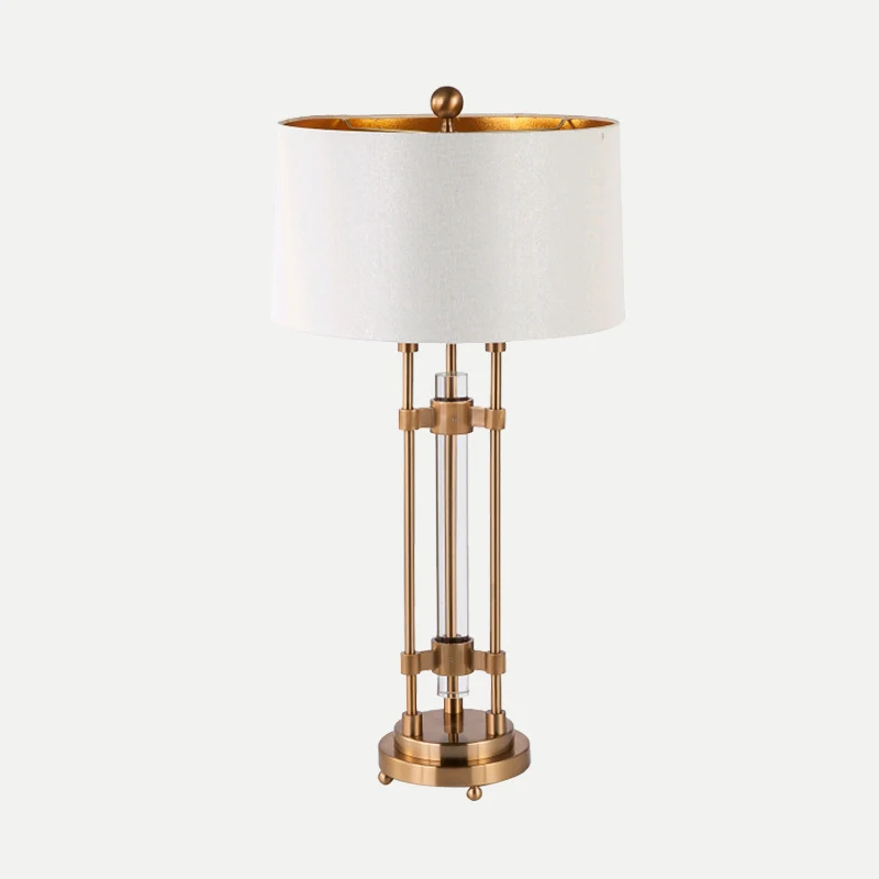 Bureaulamp met stoffen vat, moderne, goudkleurige tafellamp met 1 lamp, ronde goudkleurige metalen voet Clearhalo