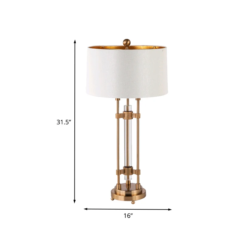 Bureaulamp met stoffen vat, moderne, goudkleurige tafellamp met 1 lamp, ronde goudkleurige metalen voet Clearhalo