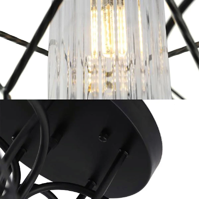 Cage Diamond Slaapkamer Plafondmontage Kroonluchter Retro Metaal 4/6 Lichten Zwarte Hanglamp met Heldere Glazen Binnenkap...