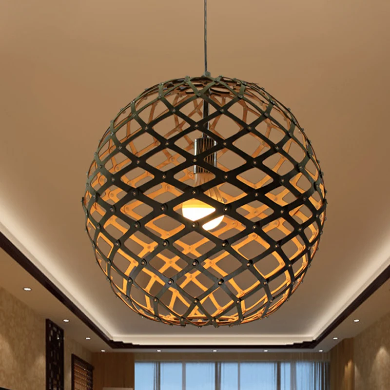 Cage Suspension Pendel Hedendaags Hout 1 Lamp Geel Hanglampenset voor Woonkamer Clearhalo