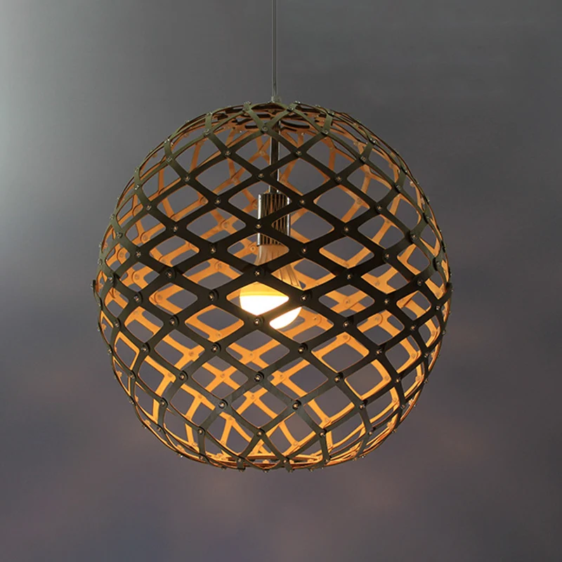 Cage Suspension Pendel Hedendaags Hout 1 Lamp Geel Hanglampenset voor Woonkamer Clearhalo