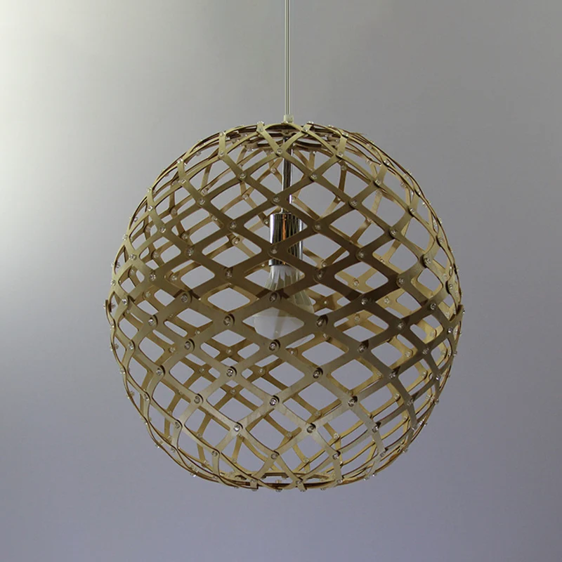 Cage Suspension Pendel Hedendaags Hout 1 Lamp Geel Hanglampenset voor Woonkamer Clearhalo