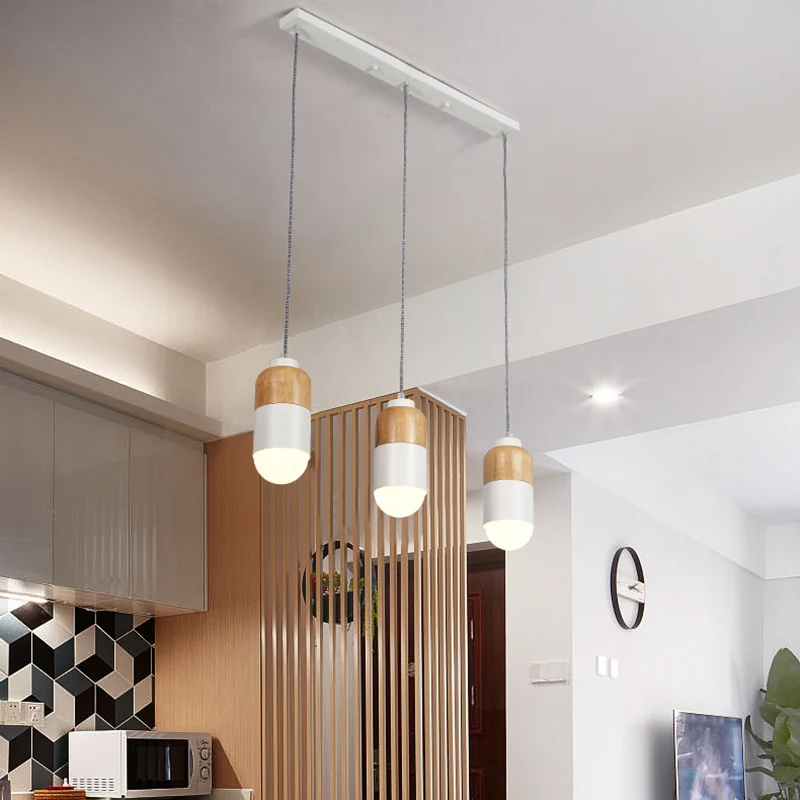 Capsule LED cluster hanglamp modernisme metaal 3 lampen wit en hout hanglamp boven eettafel Clearhalo