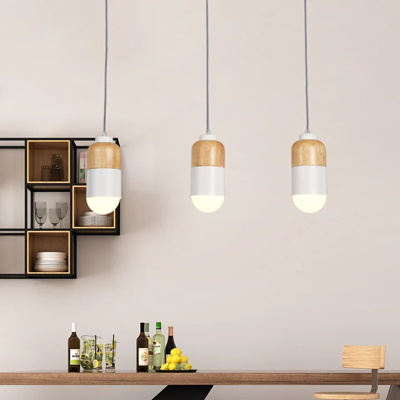 Capsule LED cluster hanglamp modernisme metaal 3 lampen wit en hout hanglamp boven eettafel Clearhalo