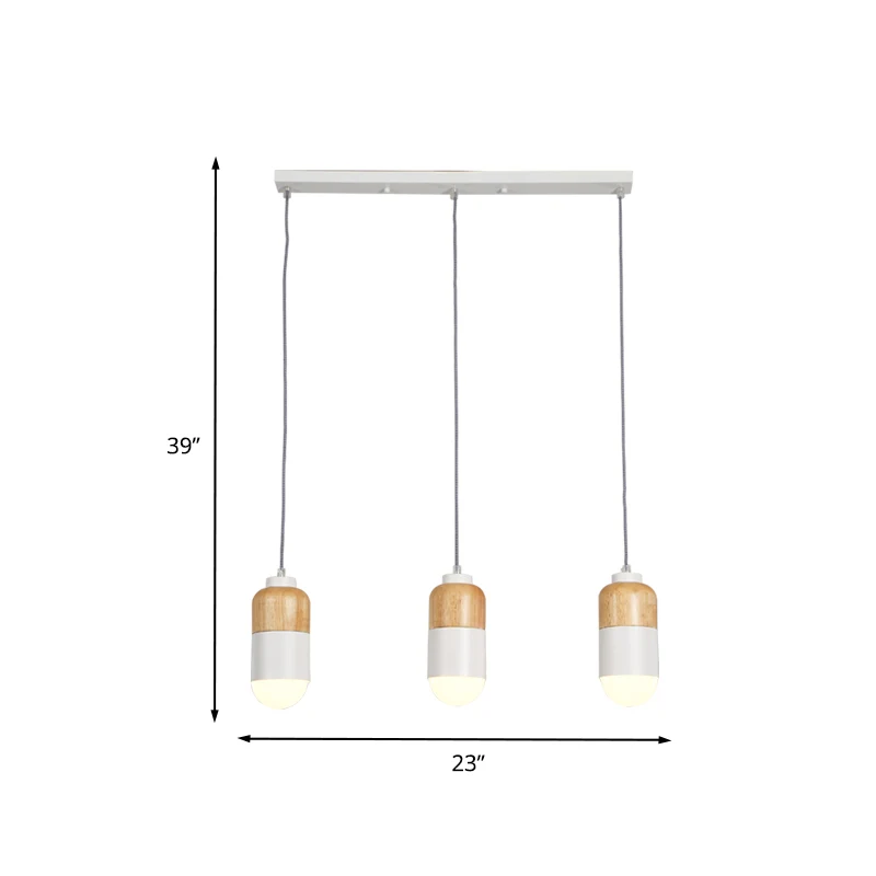 Capsule LED cluster hanglamp modernisme metaal 3 lampen wit en hout hanglamp boven eettafel Clearhalo