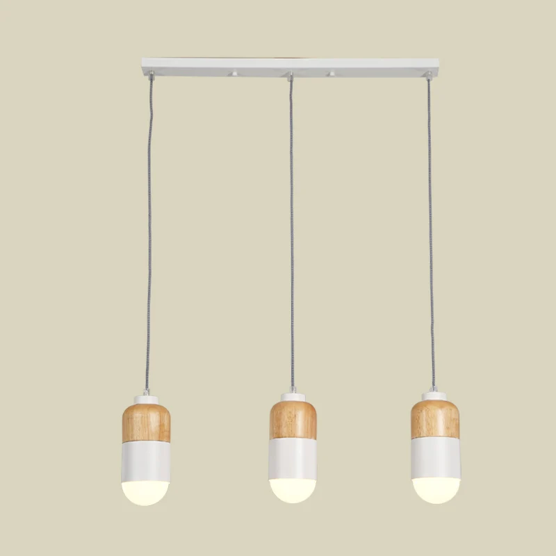 Capsule LED cluster hanglamp modernisme metaal 3 lampen wit en hout hanglamp boven eettafel Clearhalo