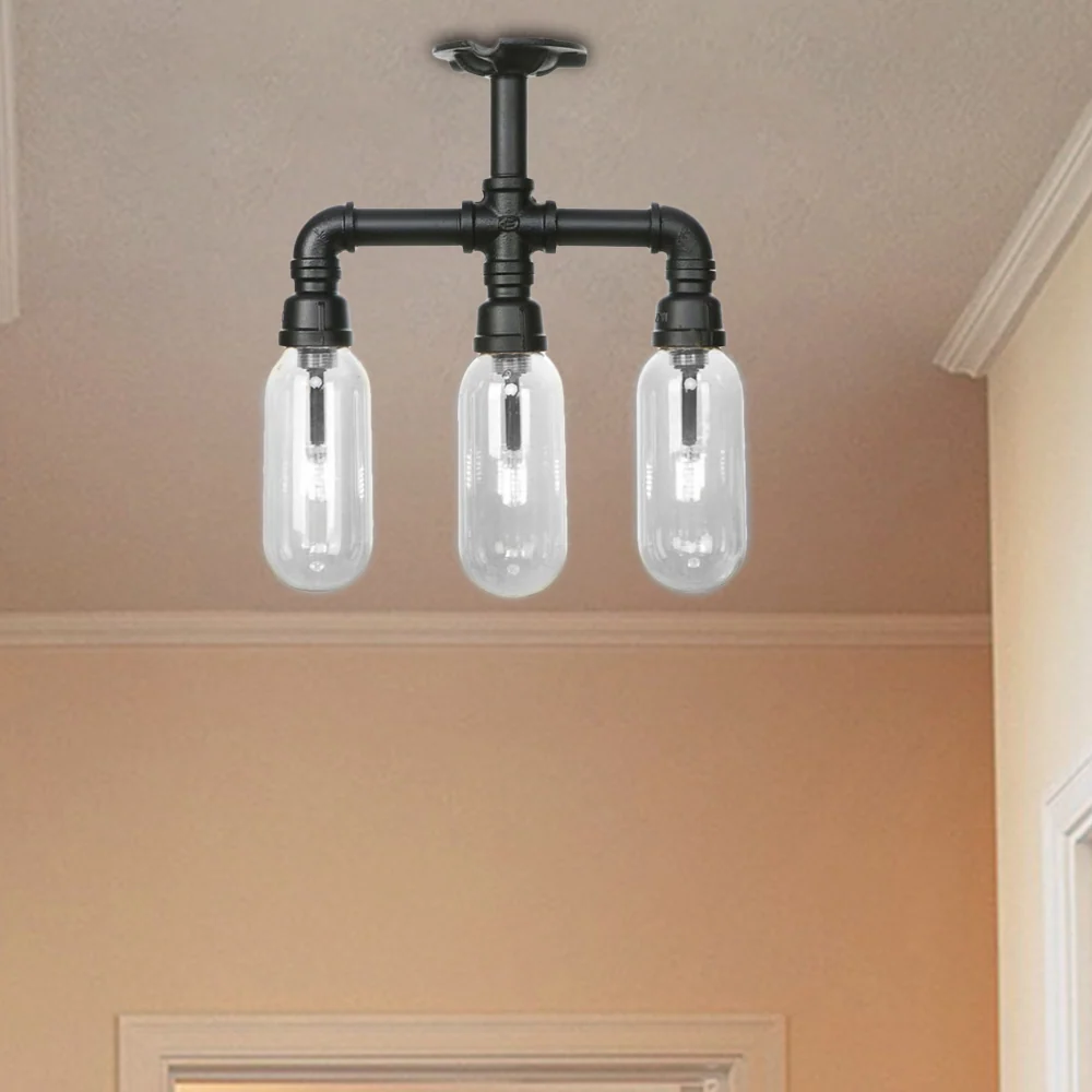 Capsule semi-inbouwlamp vintage stijl 3/4 licht matzwart helder glazen verlichtingsarmatuur met pijpontwerp Clearhalo