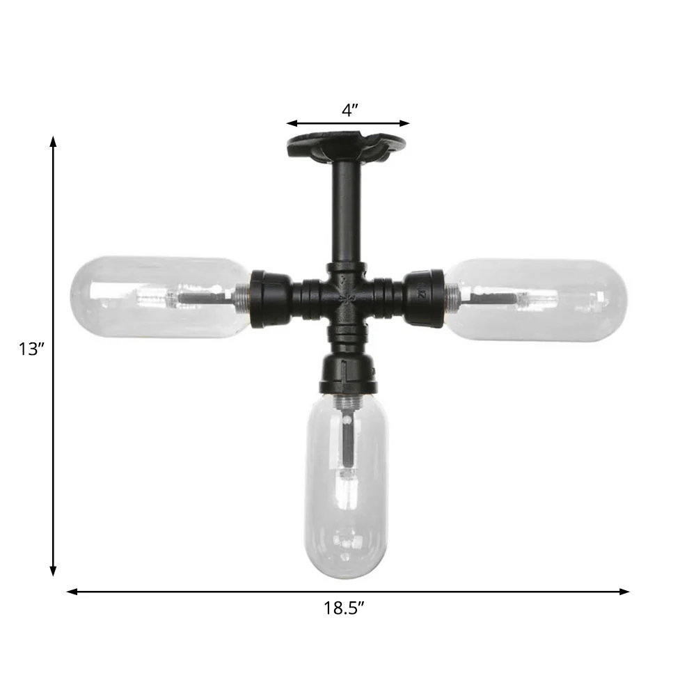 Capsule semi-inbouwlamp vintage stijl 3/4 licht matzwart helder glazen verlichtingsarmatuur met pijpontwerp Clearhalo