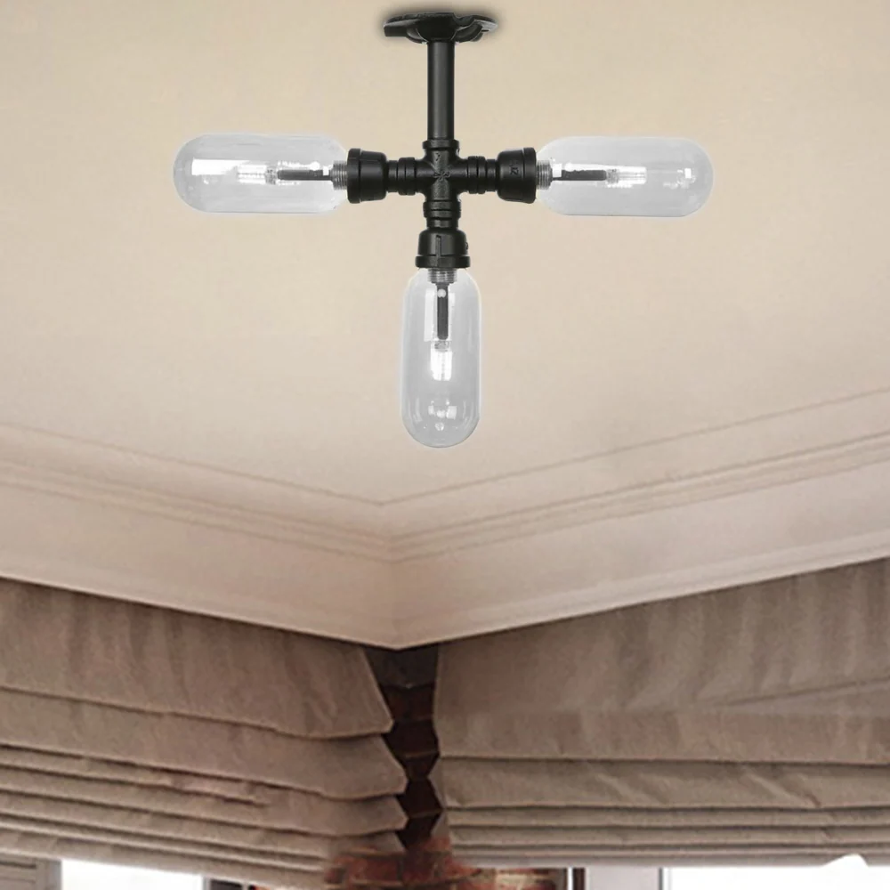 Capsule semi-inbouwlamp vintage stijl 3/4 licht matzwart helder glazen verlichtingsarmatuur met pijpontwerp Clearhalo