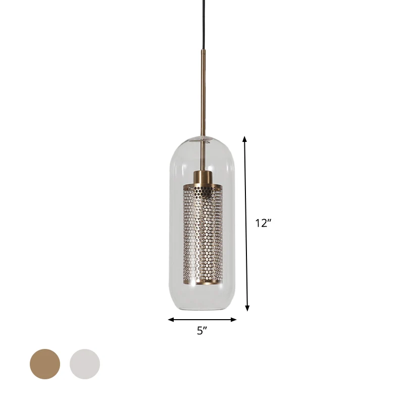 Capsulevormige hanglamp 1-lichts moderne helderglazen plafondlamp met gaasscherm voor balkon Clearhalo