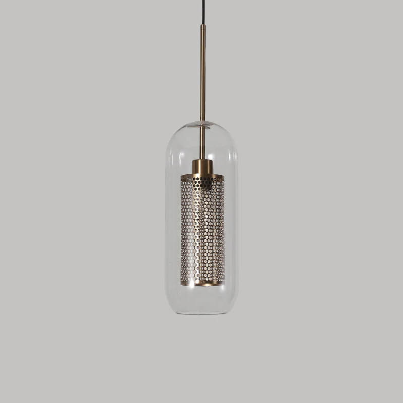 Capsulevormige hanglamp 1-lichts moderne helderglazen plafondlamp met gaasscherm voor balkon Clearhalo