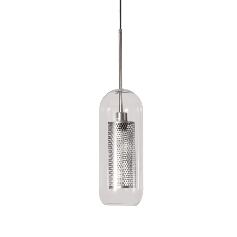 Capsulevormige hanglamp 1-lichts moderne helderglazen plafondlamp met gaasscherm voor balkon Clearhalo
