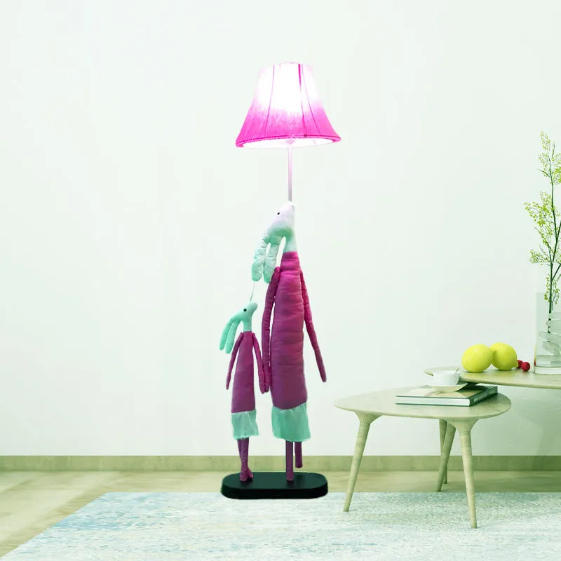 Cartoon 1-lichts vloerverlichting blauw/roze rood konijn Mon en Kid staande lamp met uitlopende lampenkap Clearhalo