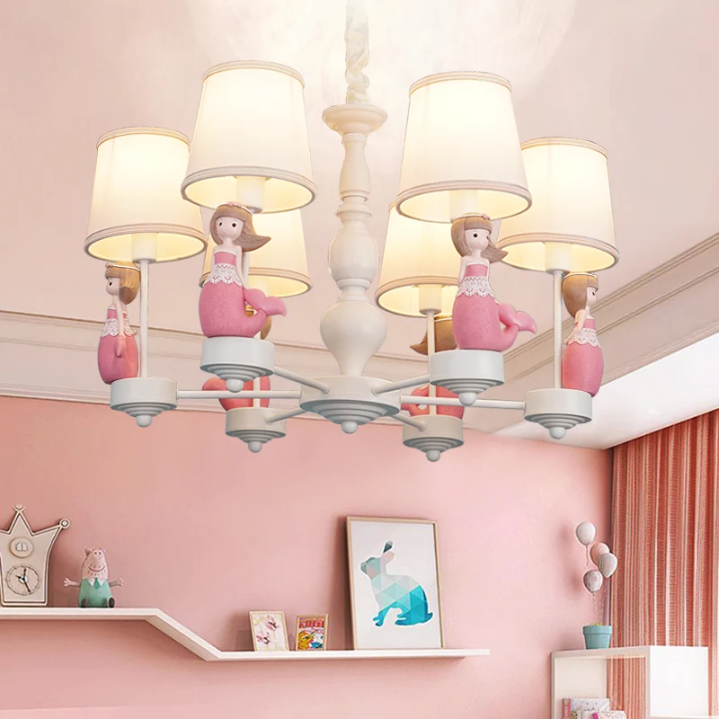 Cartoon hangende kroonluchter met taps toelopende kap, stoffen hanglamp voor slaapkamer Clearhalo