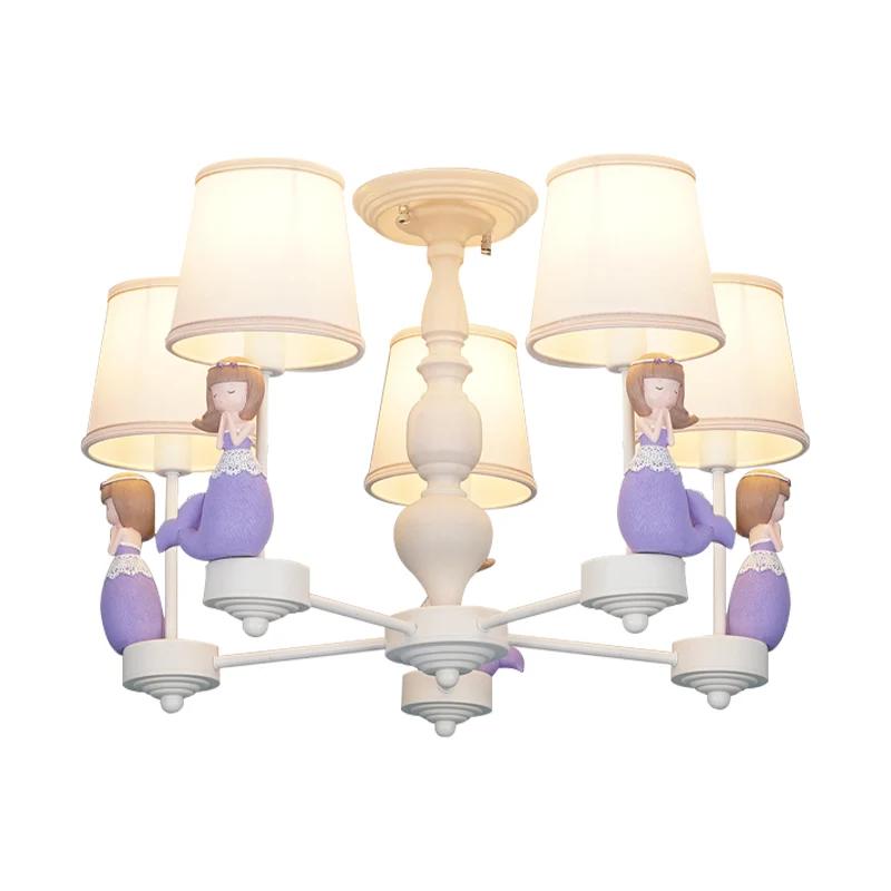 Cartoon hangende kroonluchter met taps toelopende kap, stoffen hanglamp voor slaapkamer Clearhalo