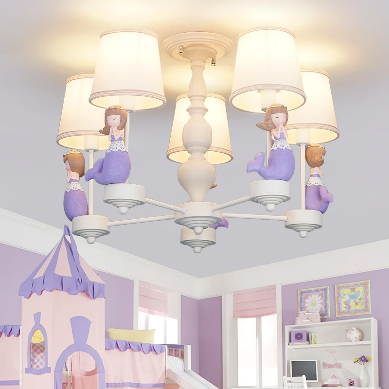 Cartoon hangende kroonluchter met taps toelopende kap, stoffen hanglamp voor slaapkamer Clearhalo