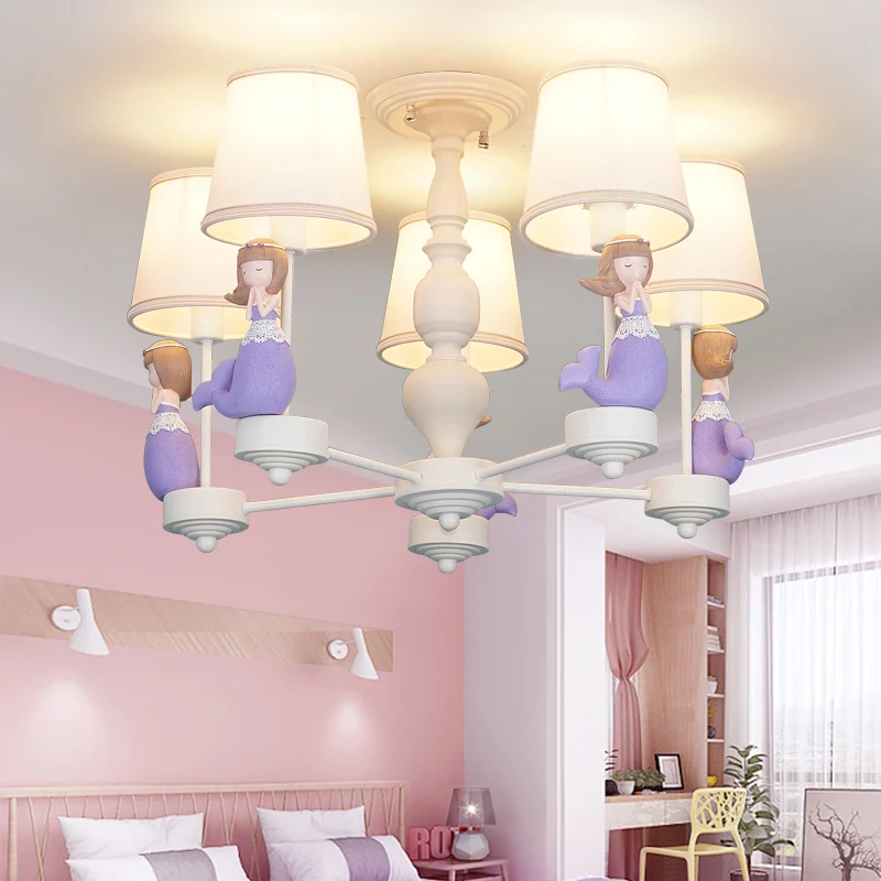 Cartoon hangende kroonluchter met taps toelopende kap, stoffen hanglamp voor slaapkamer Clearhalo