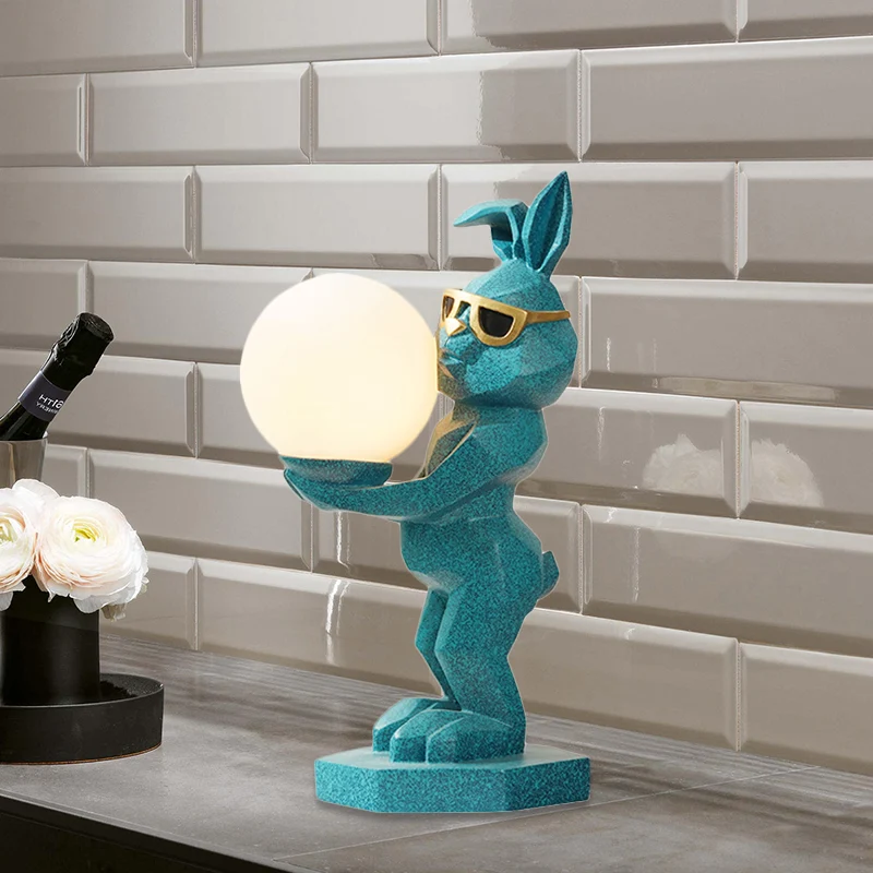 Cartoon Hond/Konijn/Eenhoorn Nachtlampje Hars LED Slaapkamer Tafellamp Roze/Zwart/Grijs met Globe Opaal Glazen Kap Clearhalo