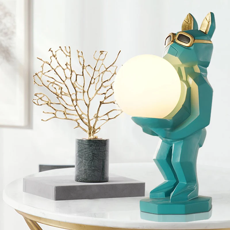 Cartoon Hond/Konijn/Eenhoorn Nachtlampje Hars LED Slaapkamer Tafellamp Roze/Zwart/Grijs met Globe Opaal Glazen Kap Clearhalo