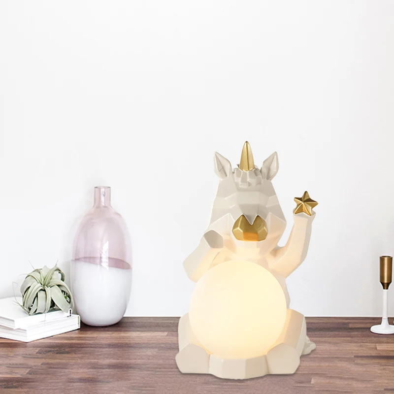 Cartoon Hond/Konijn/Eenhoorn Nachtlampje Hars LED Slaapkamer Tafellamp Roze/Zwart/Grijs met Globe Opaal Glazen Kap Clearhalo