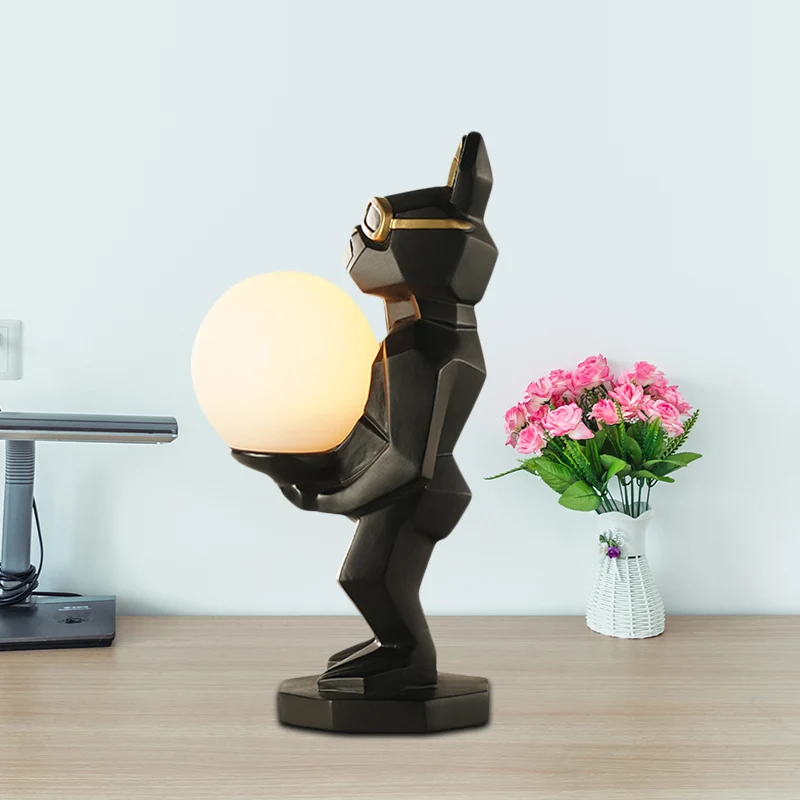 Cartoon Hond/Konijn/Eenhoorn Nachtlampje Hars LED Slaapkamer Tafellamp Roze/Zwart/Grijs met Globe Opaal Glazen Kap Clearhalo