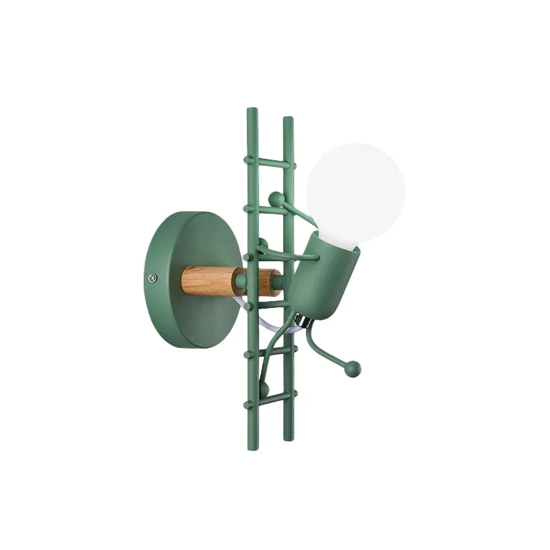 Cartoon kale lamp wandlamp metaal grijs/wit/groen 1 kop binnen wandmontage licht met kleine mensen decoratie Clearhalo
