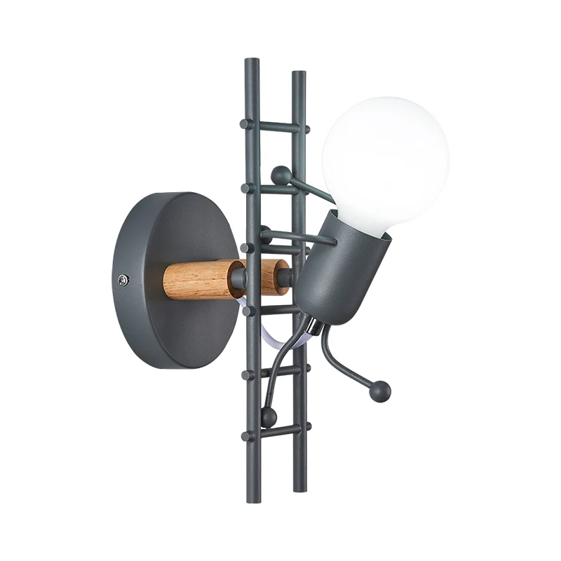 Cartoon kale lamp wandlamp metaal grijs/wit/groen 1 kop binnen wandmontage licht met kleine mensen decoratie Clearhalo