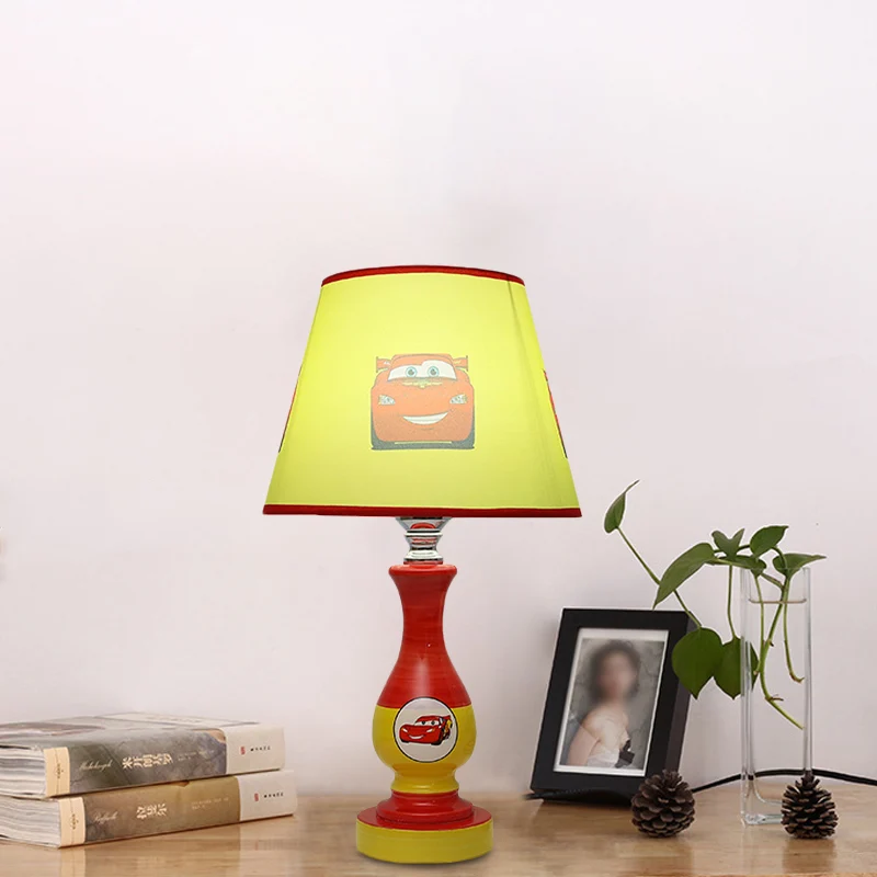 Cartoon kegel nachtkastje lamp stof 1-lamp nachtlampje voor jongensslaapkamer met ster/autopatroon blauw/geel Clearhalo