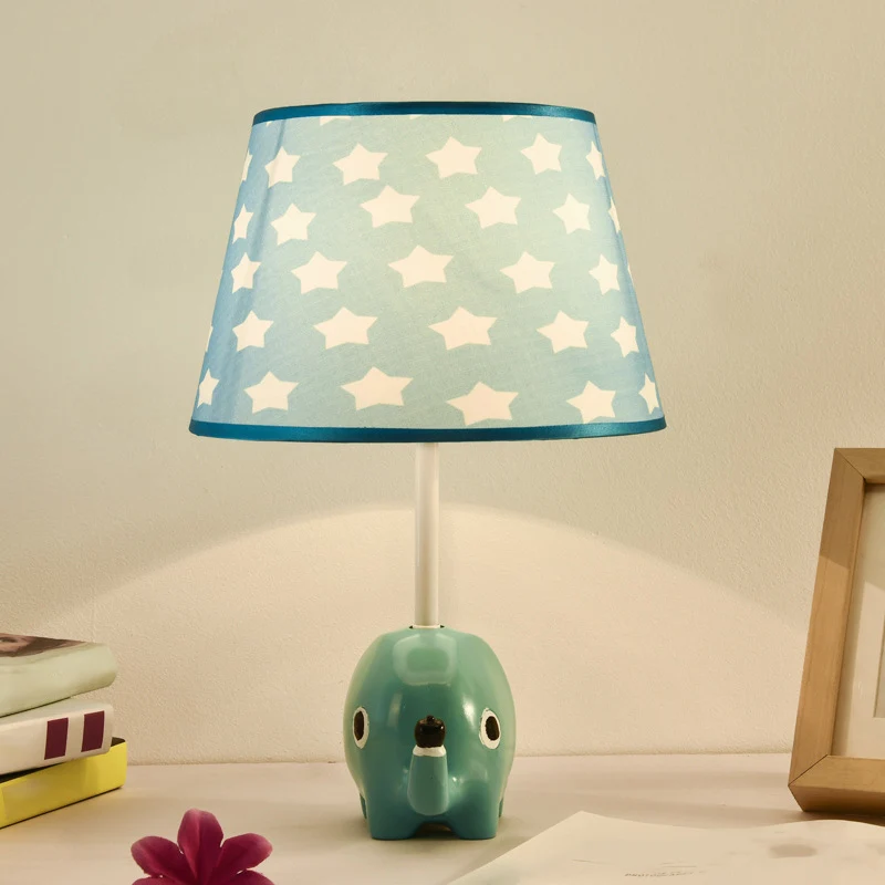 Cartoon taps toelopende tafelverlichting patroon stof 1-lichts kinderkamer nachtkastje lamp met hars olifant blauw Clearhalo