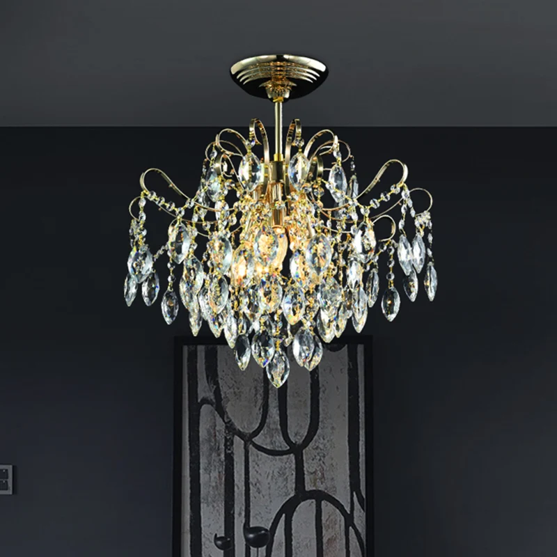Cascade Clear Crystal Drop Plafondmontage Licht Eenvoudige Stijl Goud 18 "/19,5" Brede LED Semi Flush Lichtarmatuur Clearhalo