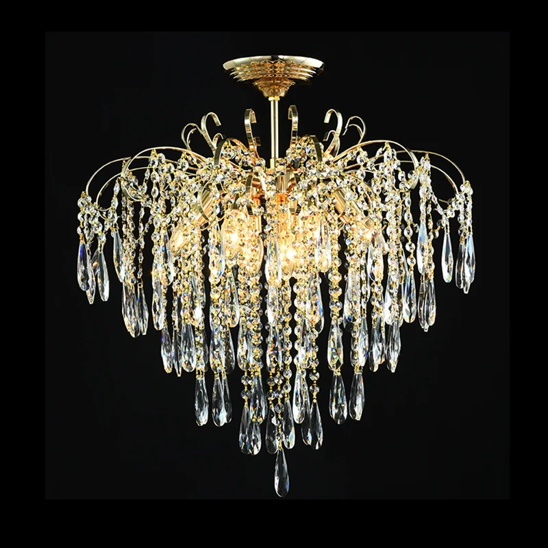 Cascade Clear Crystal Drop Plafondmontage Licht Eenvoudige Stijl Goud 18 "/19,5" Brede LED Semi Flush Lichtarmatuur Clearhalo