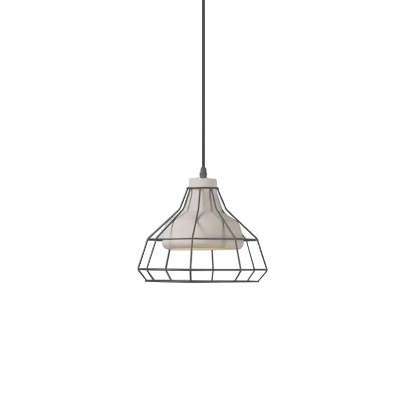 Cement Cone hanglamp modernistisch 1-lichts zwarte hangende hanglamp met draadkooikap, 10,5"/14" breed Clearhalo