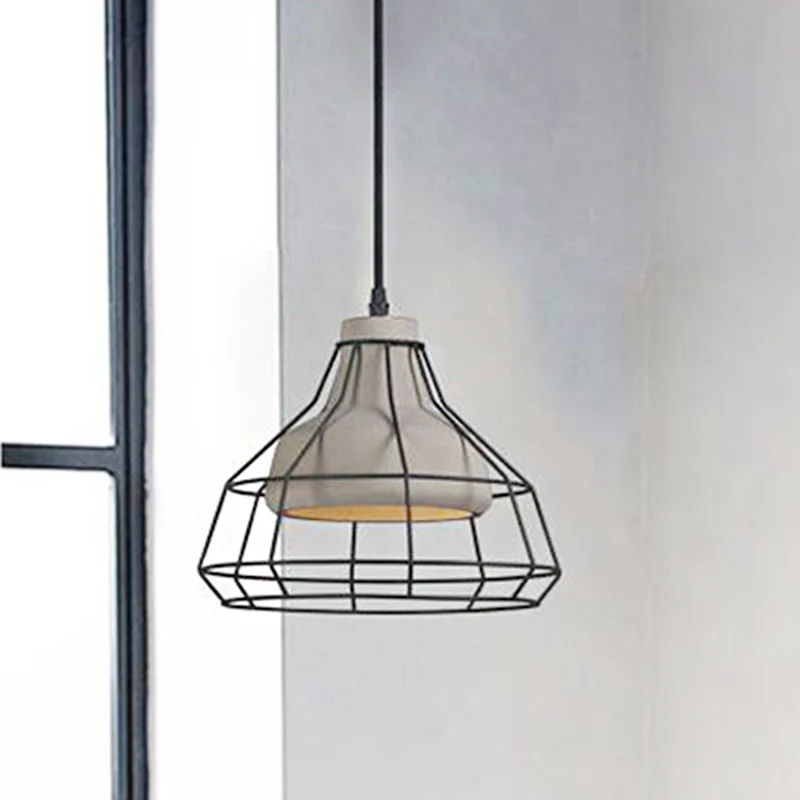Cement Cone hanglamp modernistisch 1-lichts zwarte hangende hanglamp met draadkooikap, 10,5"/14" breed Clearhalo