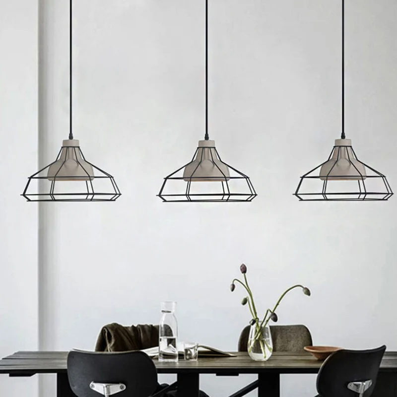 Cement Cone hanglamp modernistisch 1-lichts zwarte hangende hanglamp met draadkooikap, 10,5"/14" breed Clearhalo