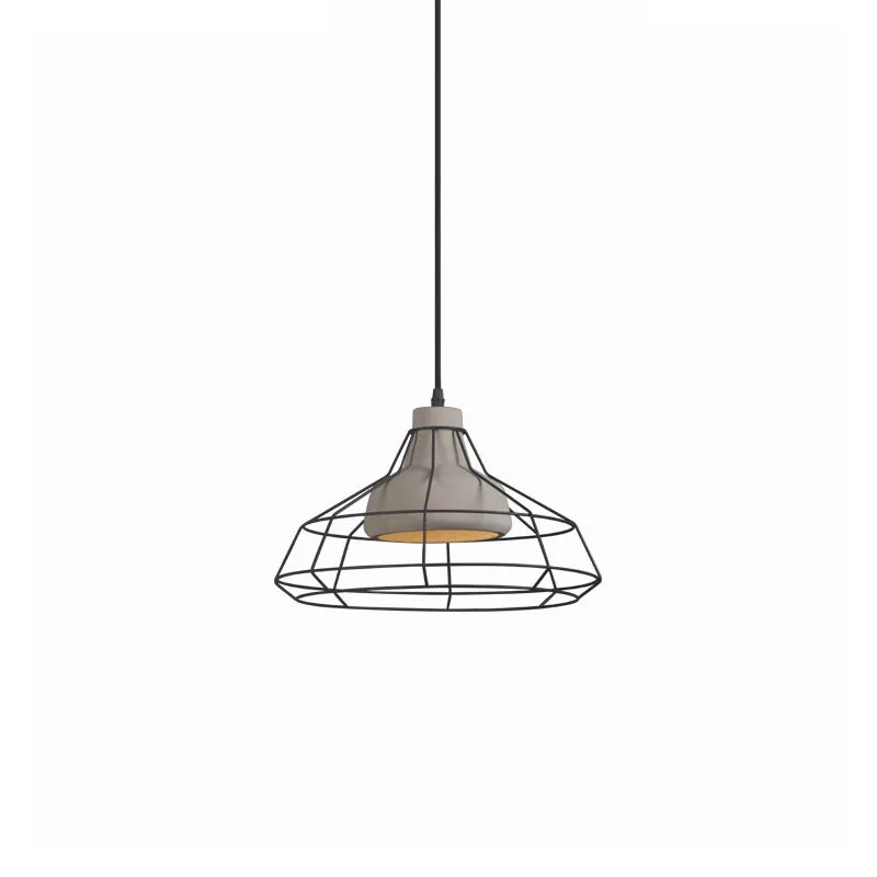 Cement Cone hanglamp modernistisch 1-lichts zwarte hangende hanglamp met draadkooikap, 10,5"/14" breed Clearhalo