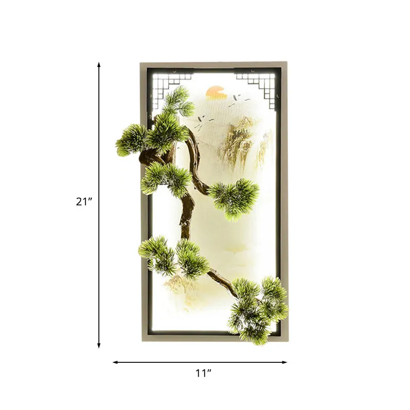 Chinees landschap ijzeren wandkandelaar licht LED inbouw met pijnboomdecor groen Clearhalo