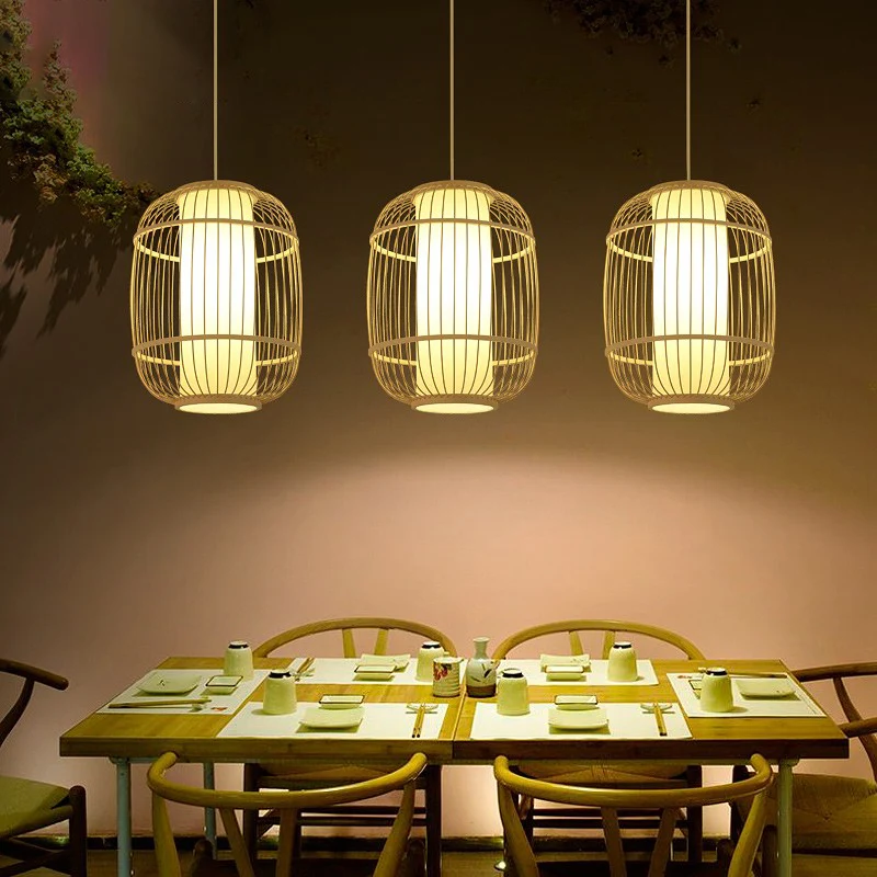 Chinese 1-koppige slinger lichtbeige elliptische lantaarnhanger met bamboe kap Clearhalo
