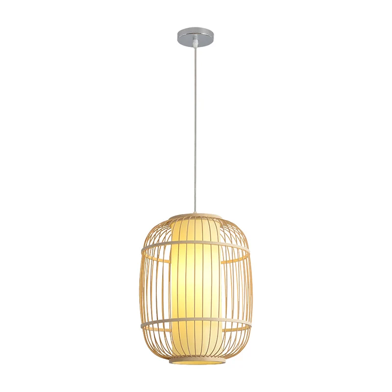Chinese 1-koppige slinger lichtbeige elliptische lantaarnhanger met bamboe kap Clearhalo
