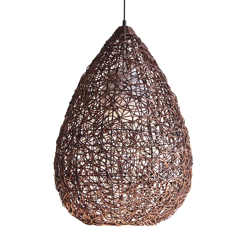 Chinese hanglamp met 1 lamp, lichtbruine peer, hanglamp met rotan kap Clearhalo