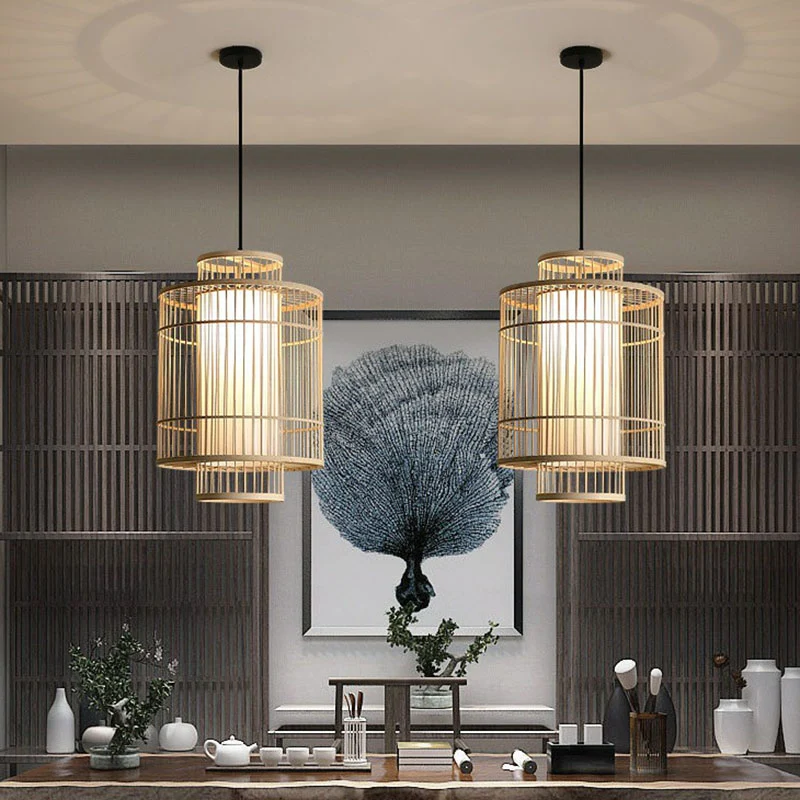 Chinese paleislantaarn hanglamp bamboe 1 kop studeerkamer plafondlamp Clearhalo