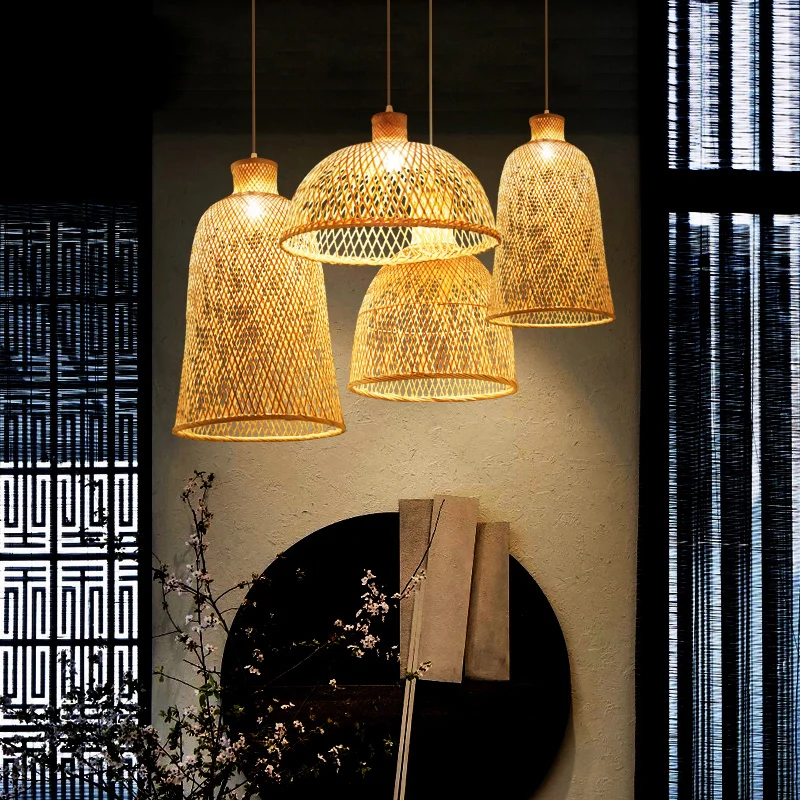 Chinese stijl handgemaakte plafondlamp bamboe enkel restaurant hangende hanglamp hout Clearhalo